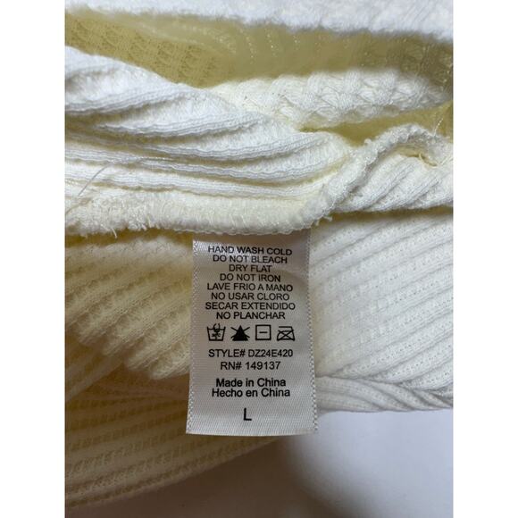 Ivory Waffle Button Up Women’s Shirt Ling Sleeve Sz L Thermal Loose Fit - Picture 4 of 8